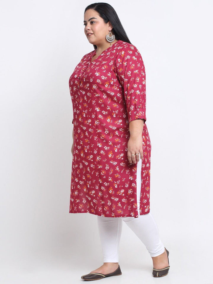 plusS Floral Printed Mandarin Collar A-Line Regular Kurta