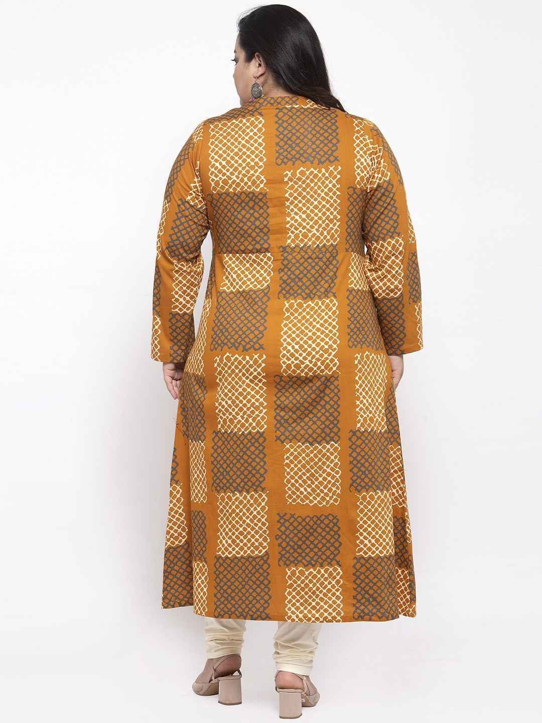 plusS Women Mustard Yellow  White Printed A-Line Kurta