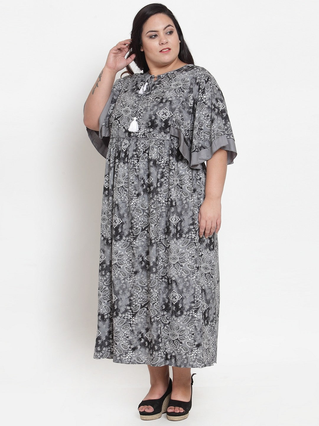 plusS Women Grey Printed A-Line Kurta