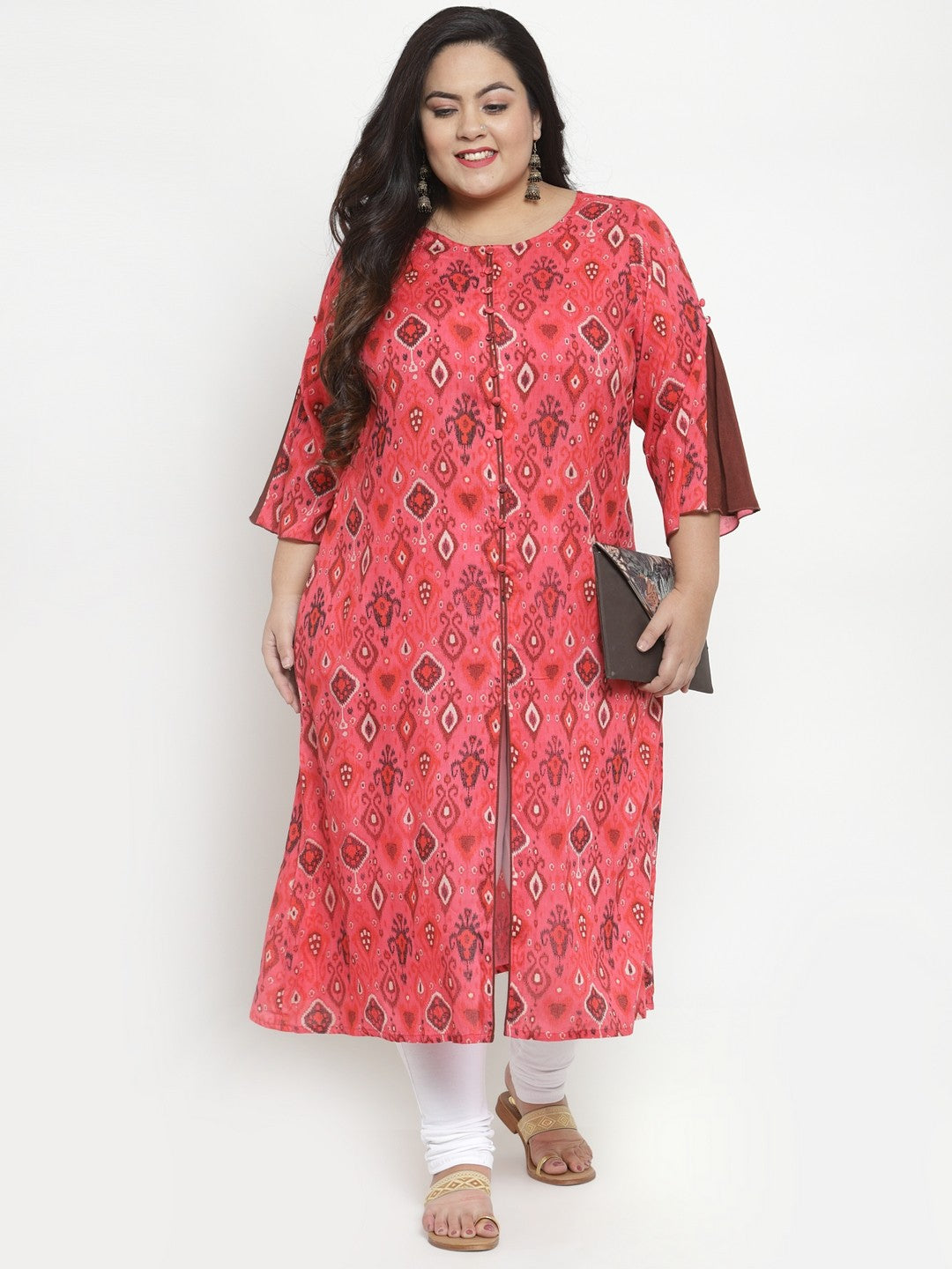 Pink Printed Straight Kurta