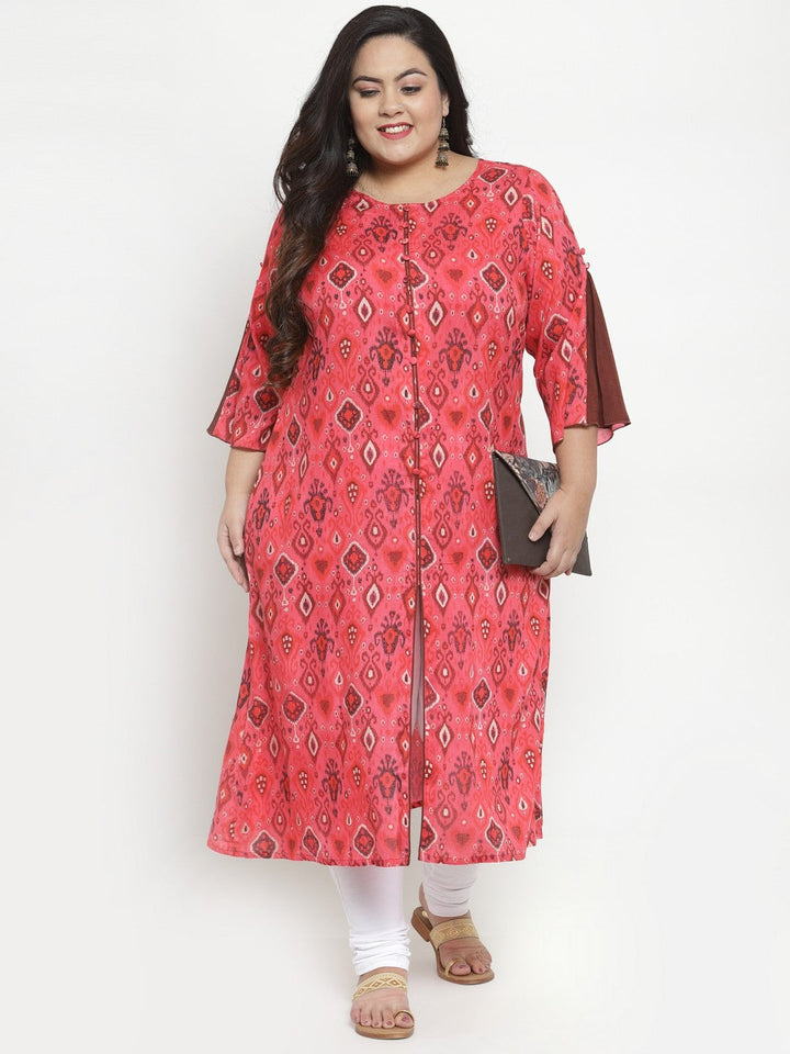 Pink Printed Straight Kurta