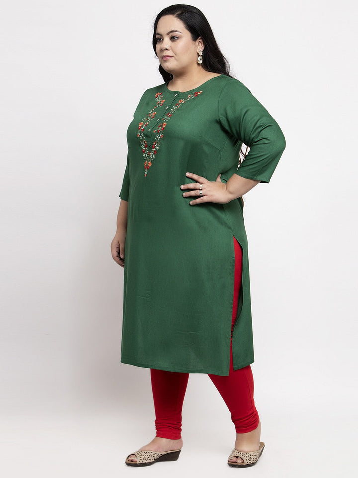 Green Solid Straight Kurta