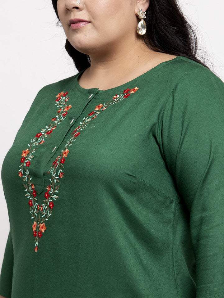 Green Solid Straight Kurta