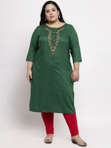 Green Solid Straight Kurta