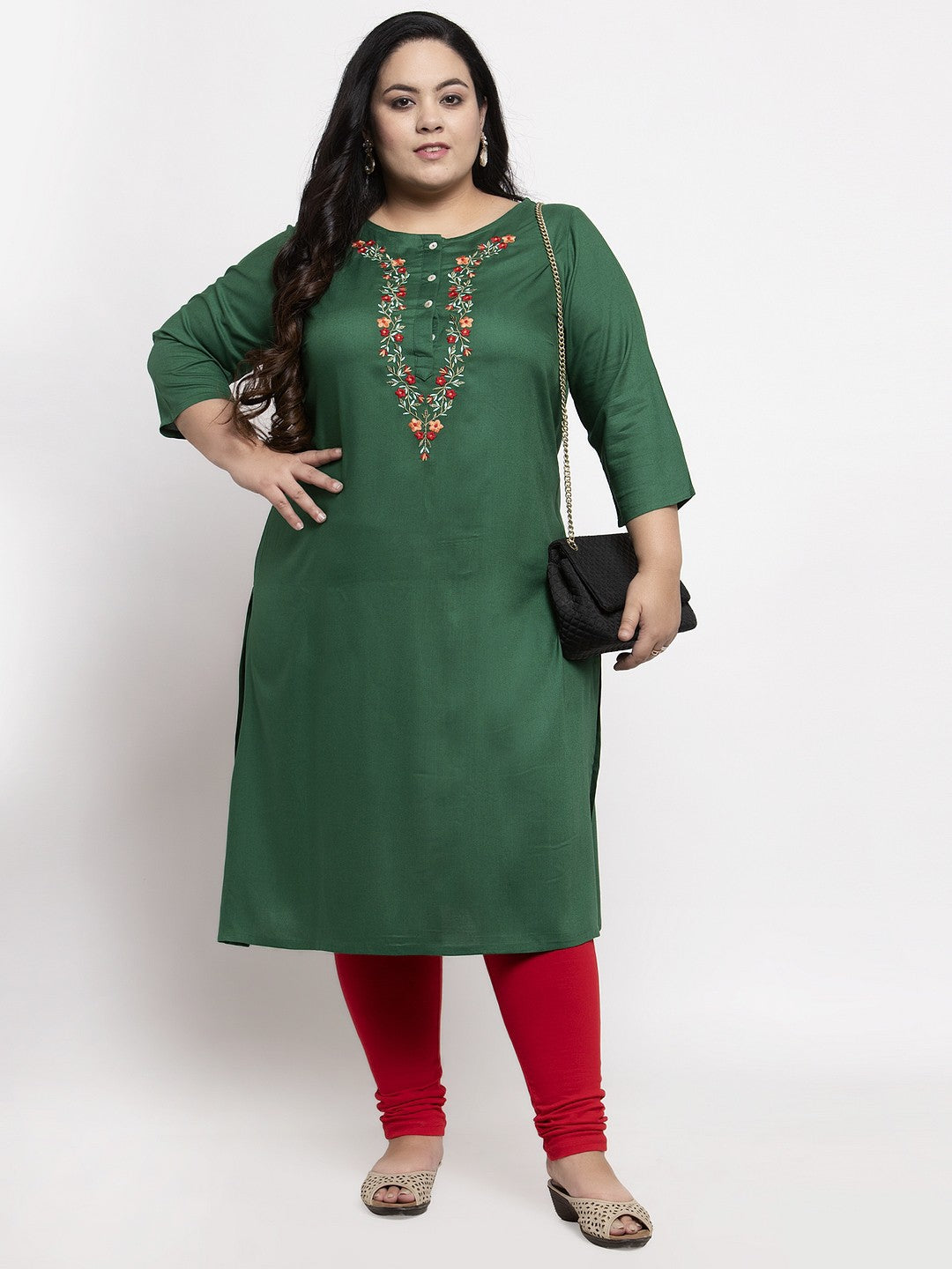 Green Solid Straight Kurta