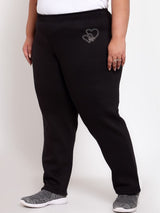 Black Solid Cotton Straight Fit Track Pants