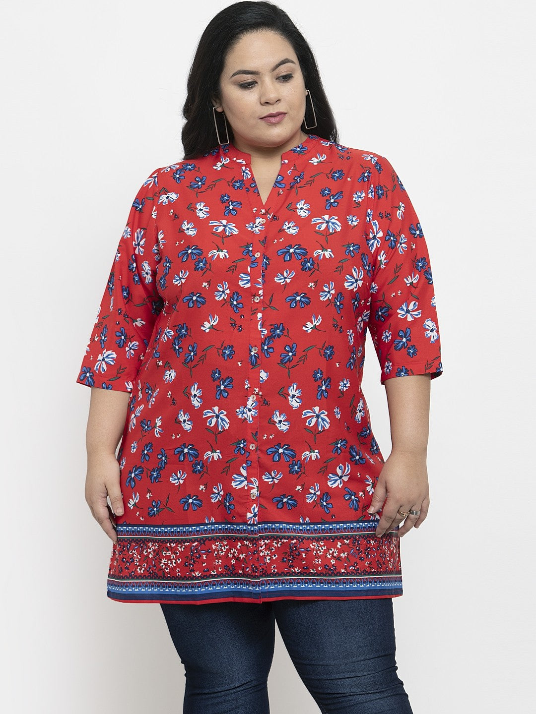 plusS Women Red  Blue Printed Tunic