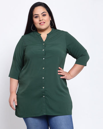 plusS Green Mandarin Collar Tunic