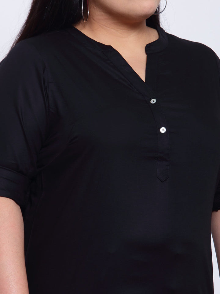 Black Mandarin Collar Shirt Style Top