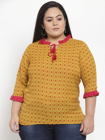 plusS Women Mustard Yellow Printed Top