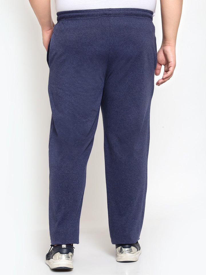 plusS Men Navy Blue Solid Cotton Straight-Fit Track Pants