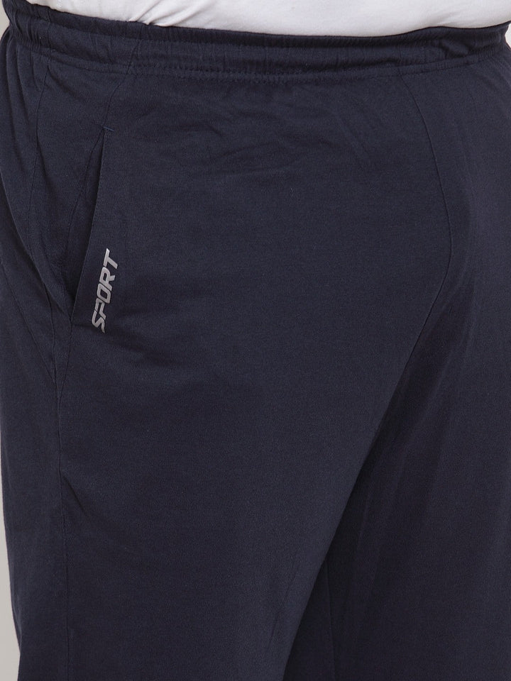 plusS Men Navy Blue Solid Track Pants