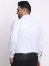 plusS Plus Size White Grid Tattersall Checked Cotton Casual Shirt