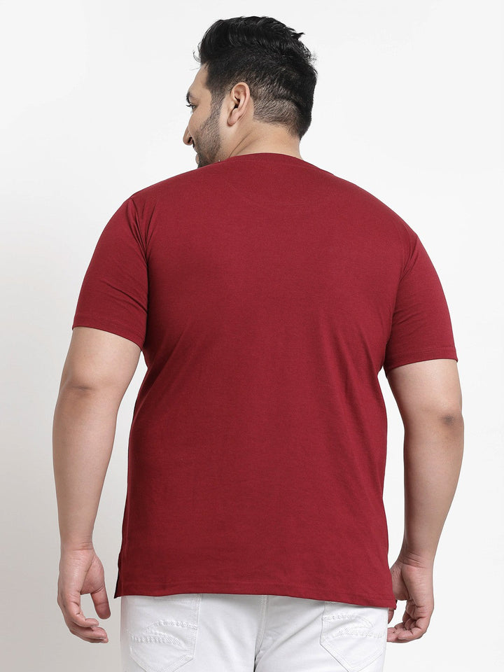 plusS Men Plus Size Maroon  White Printed Pure Cotton T-shirt