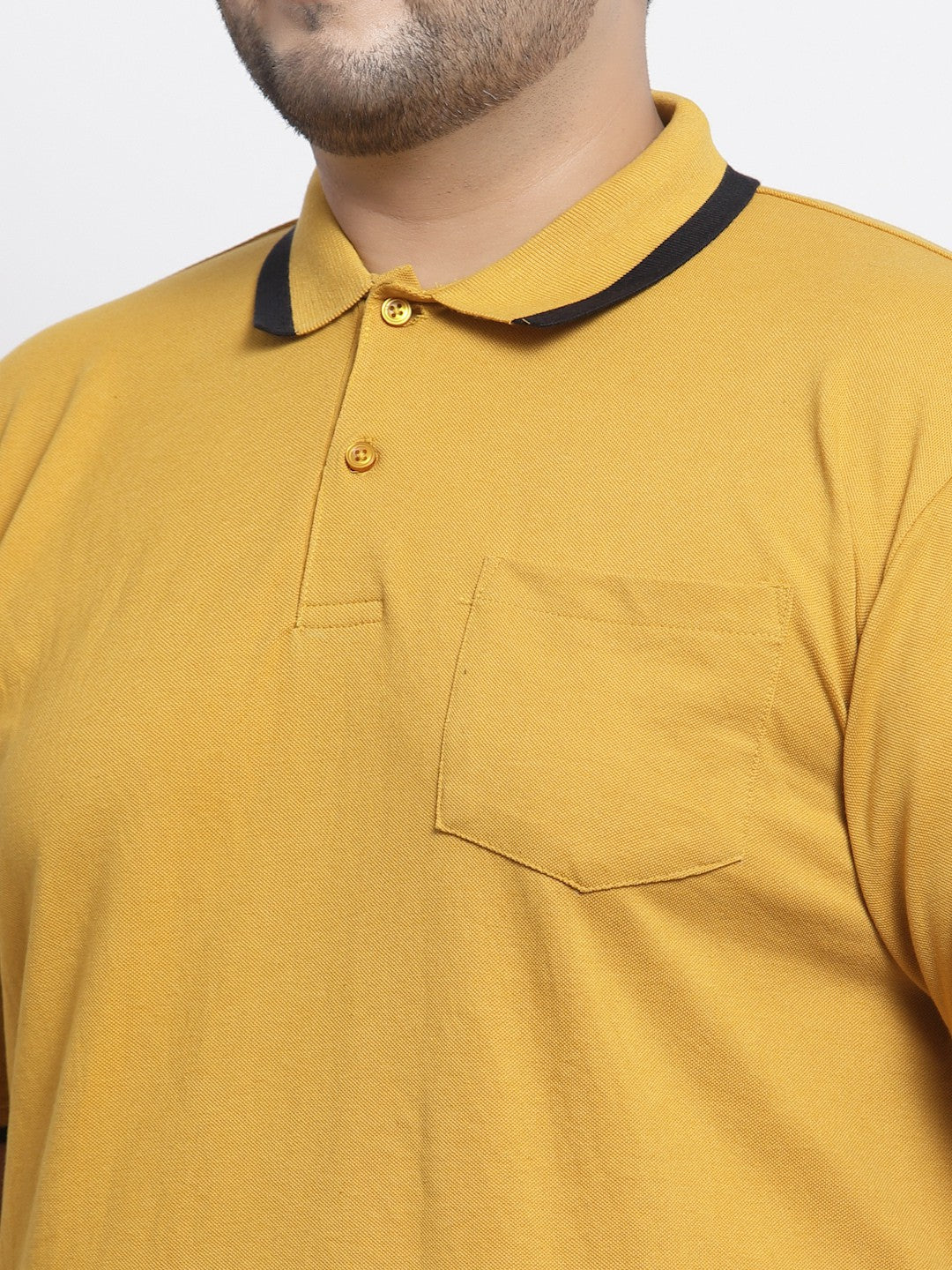 plusS Men Plus Size Mustard Yellow Polo Collar Drop-Shoulder Sleeves Cotton T-shirt