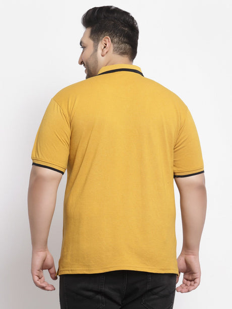 plusS Men Plus Size Mustard Yellow Polo Collar Drop-Shoulder Sleeves Cotton T-shirt