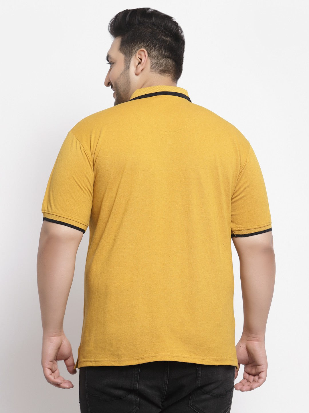 plusS Men Plus Size Mustard Yellow Polo Collar Drop-Shoulder Sleeves Cotton T-shirt