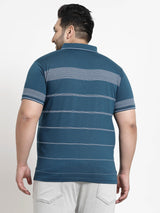 plusS Men Plus Size Teal Striped Pure Cotton T-shirt