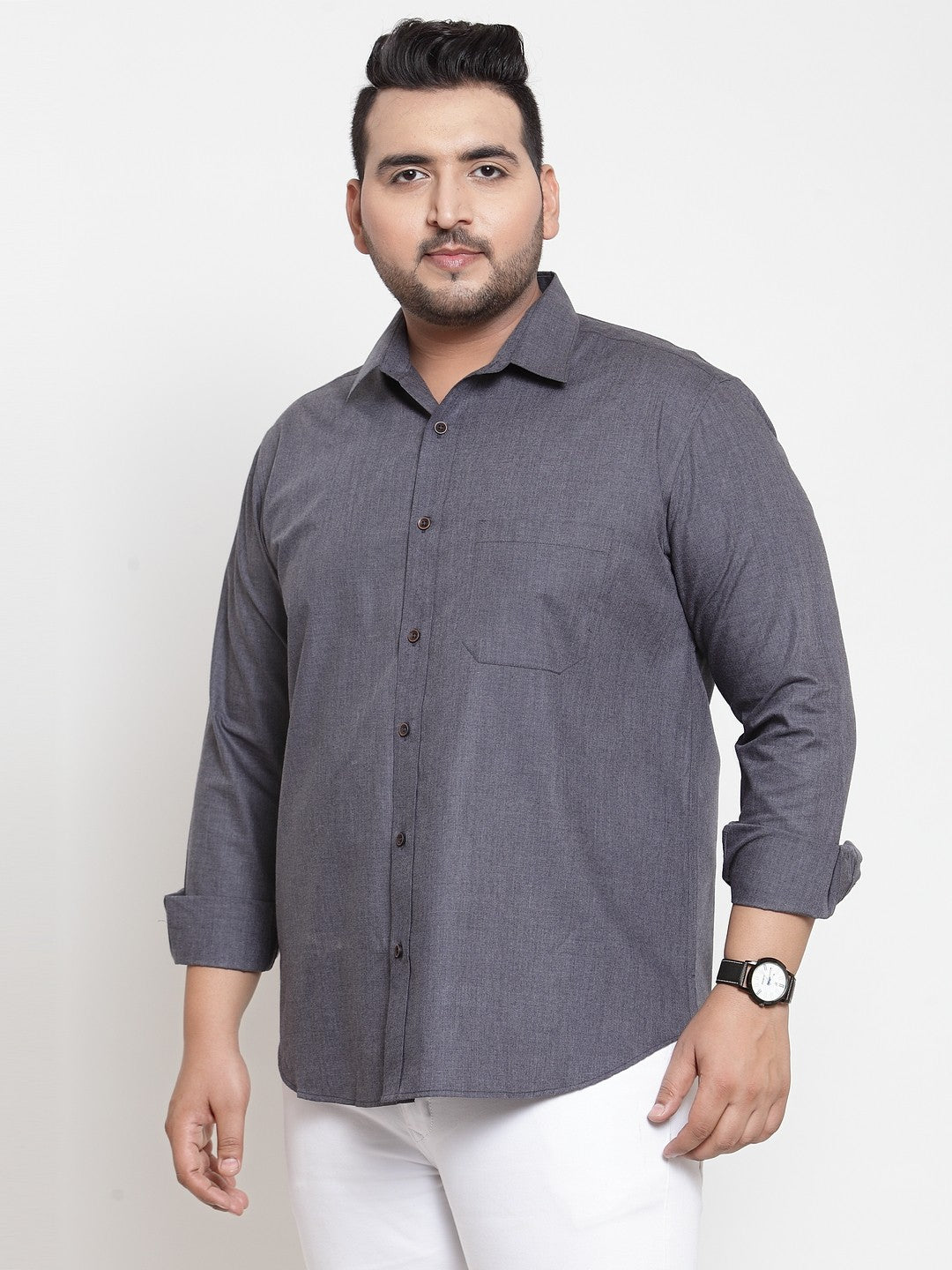 plusS Men Grey Regular Fit Self Design Casual Shirt