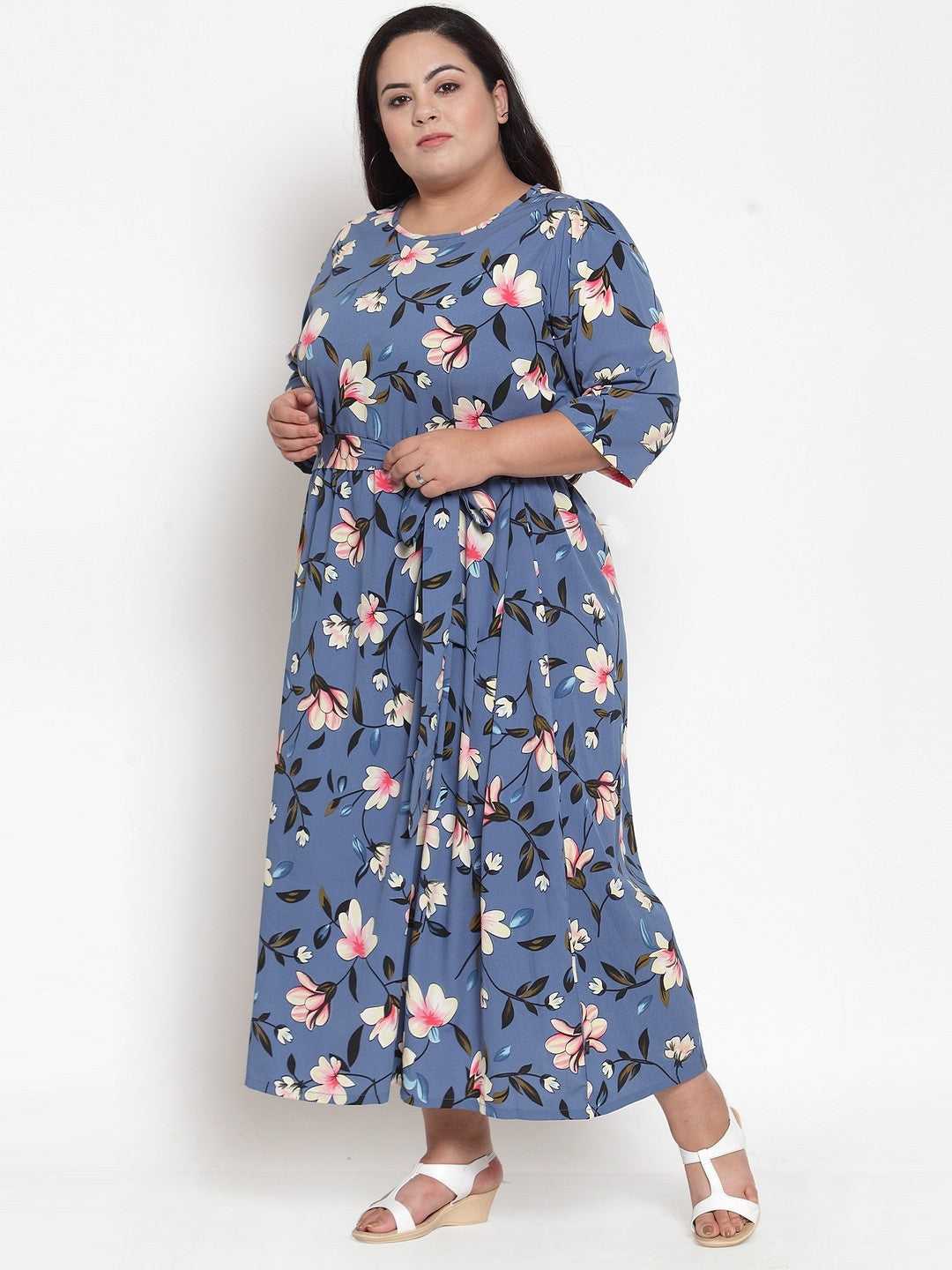 plusS Women Printed Blue Maxi Dress