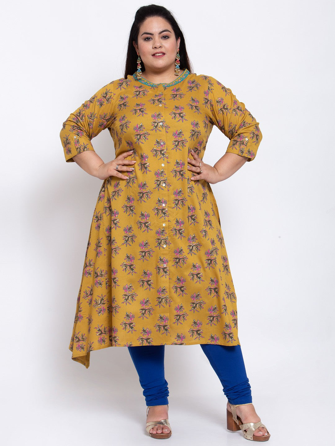 Blue Floral Printed Anarkali Kurta