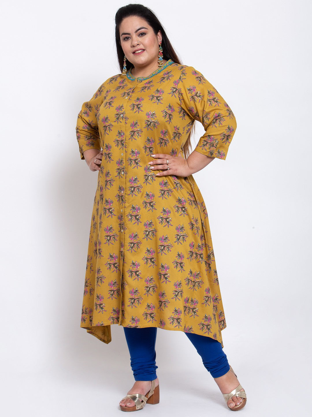 Blue Floral Printed Anarkali Kurta