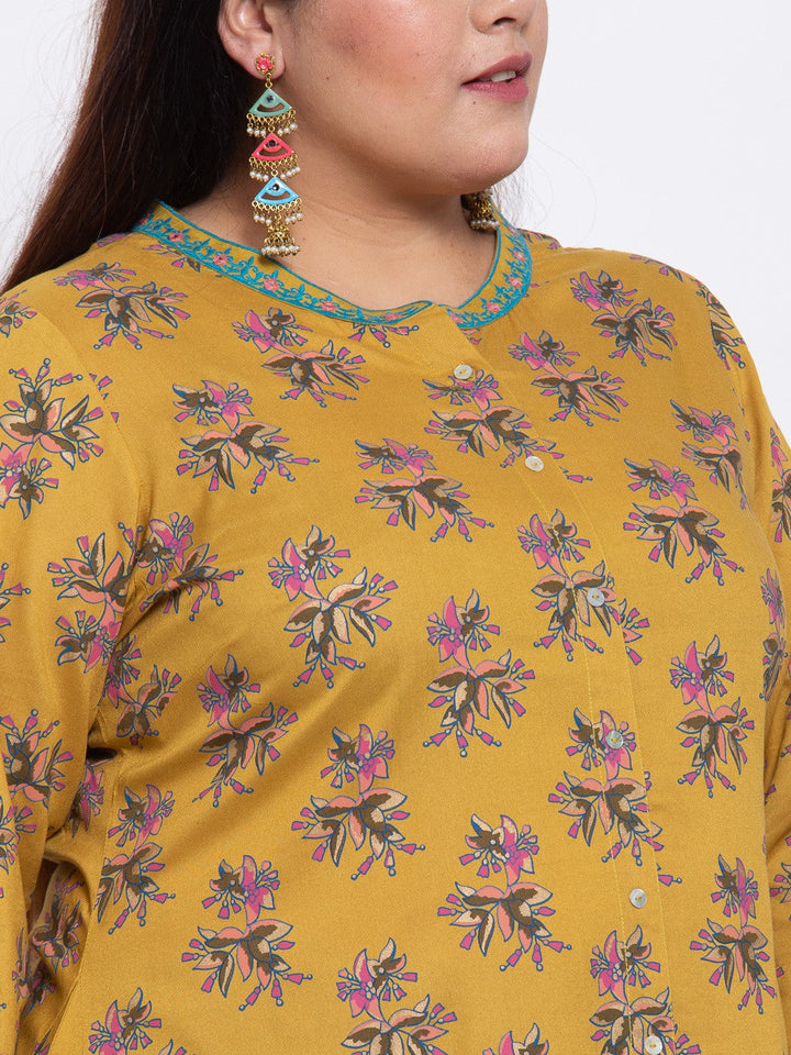 Blue Floral Printed Anarkali Kurta