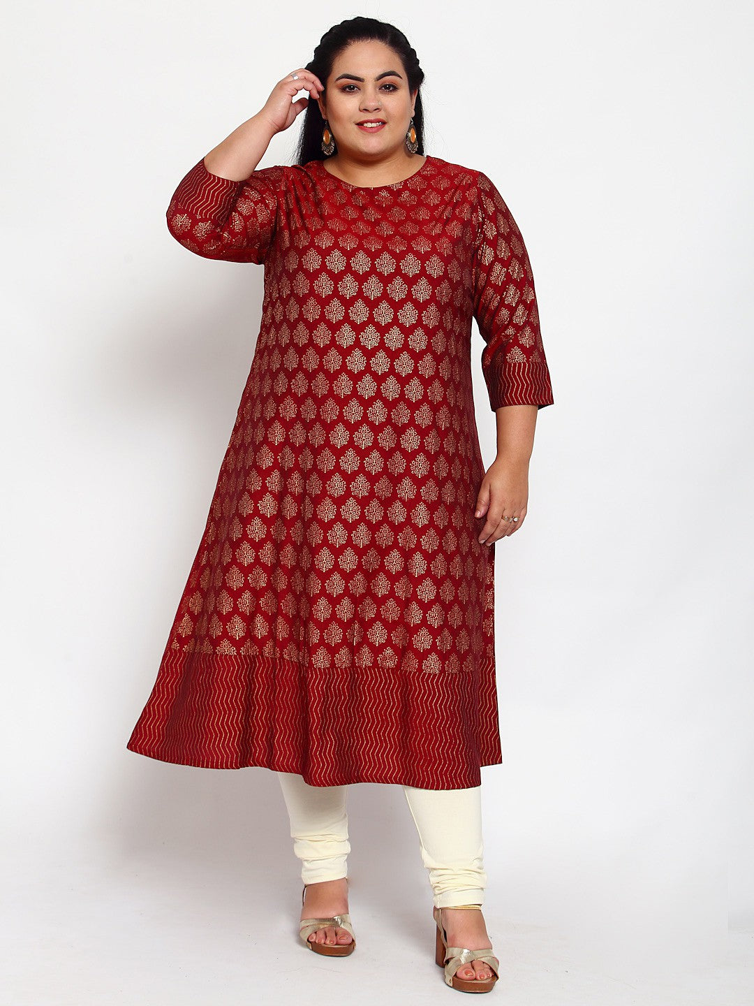 plusS Women Maroon Ethnic Motifs Anarkali Kurta