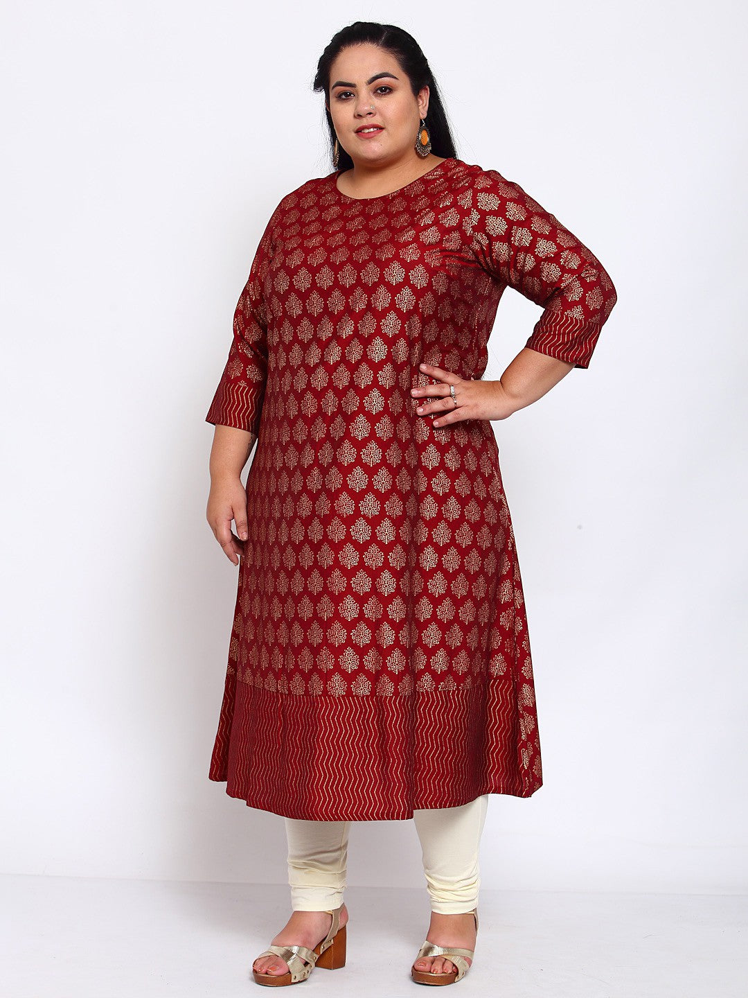 plusS Women Maroon Ethnic Motifs Anarkali Kurta