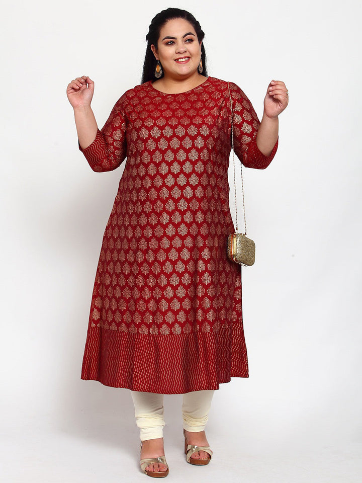 plusS Women Maroon Ethnic Motifs Anarkali Kurta