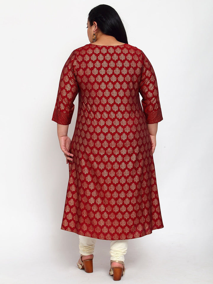 plusS Women Maroon Ethnic Motifs Anarkali Kurta