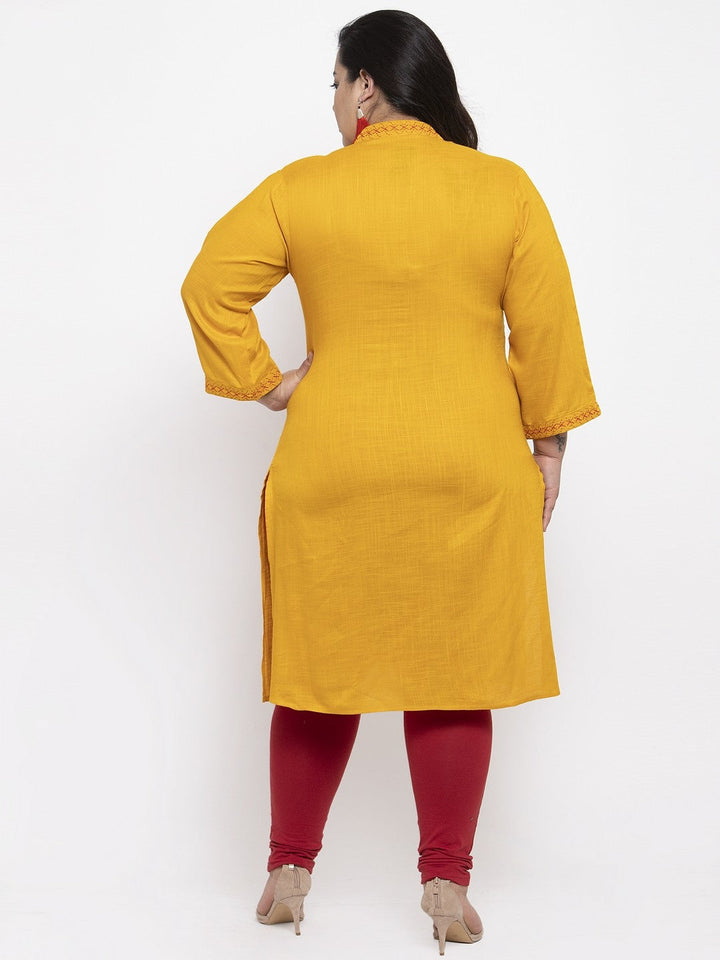 plusS Women Mustard Yellow Solid Straight Kurta