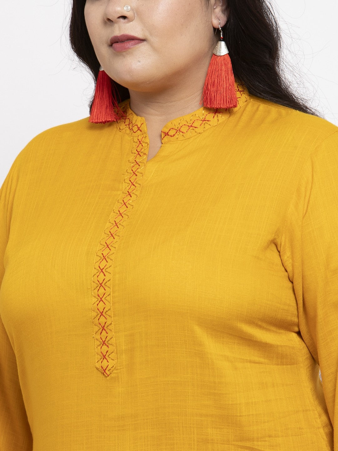 plusS Women Mustard Yellow Solid Straight Kurta