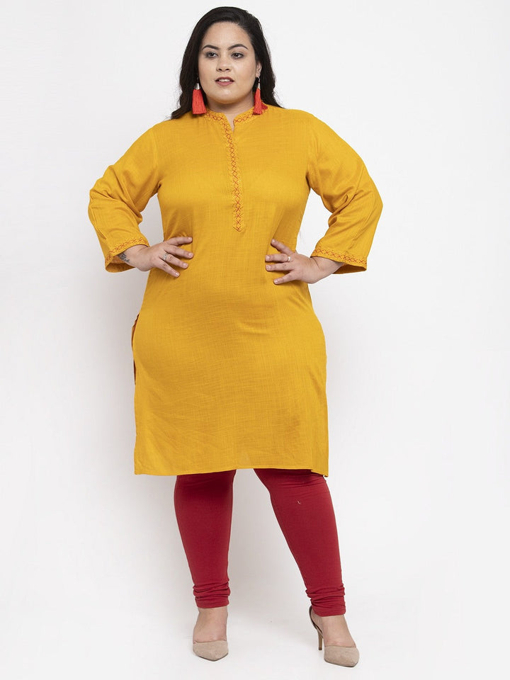 plusS Women Mustard Yellow Solid Straight Kurta