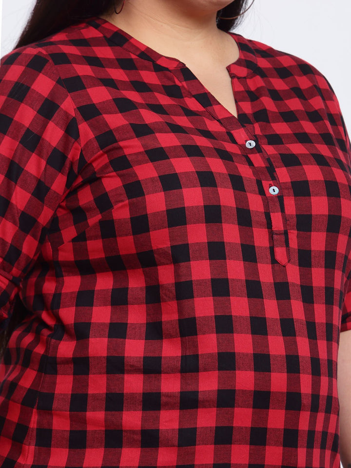 plusS Red Checked Shirt Style Top