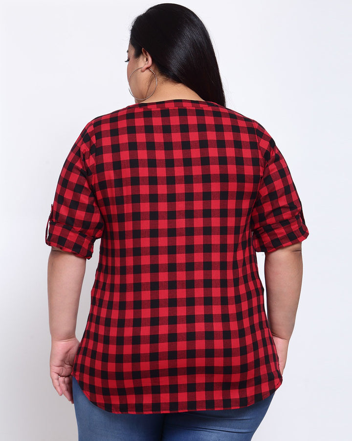 plusS Red Checked Shirt Style Top