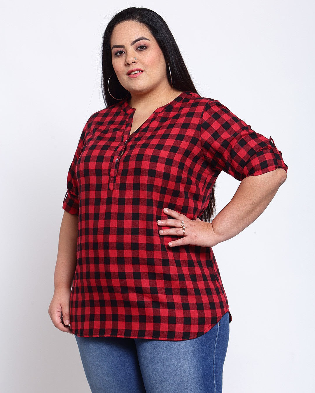 plusS Red Checked Shirt Style Top