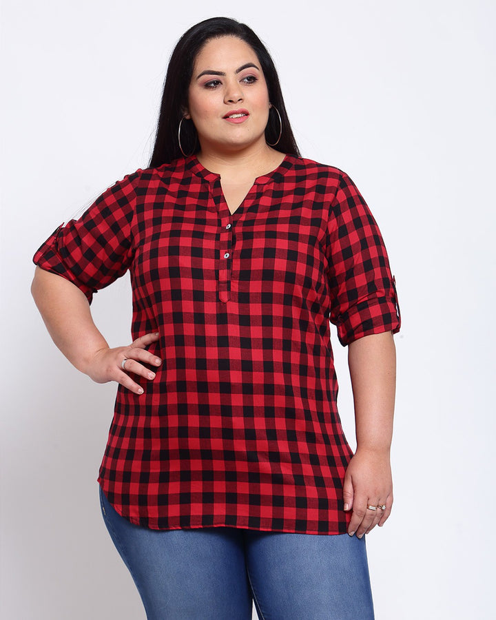 plusS Red Checked Shirt Style Top