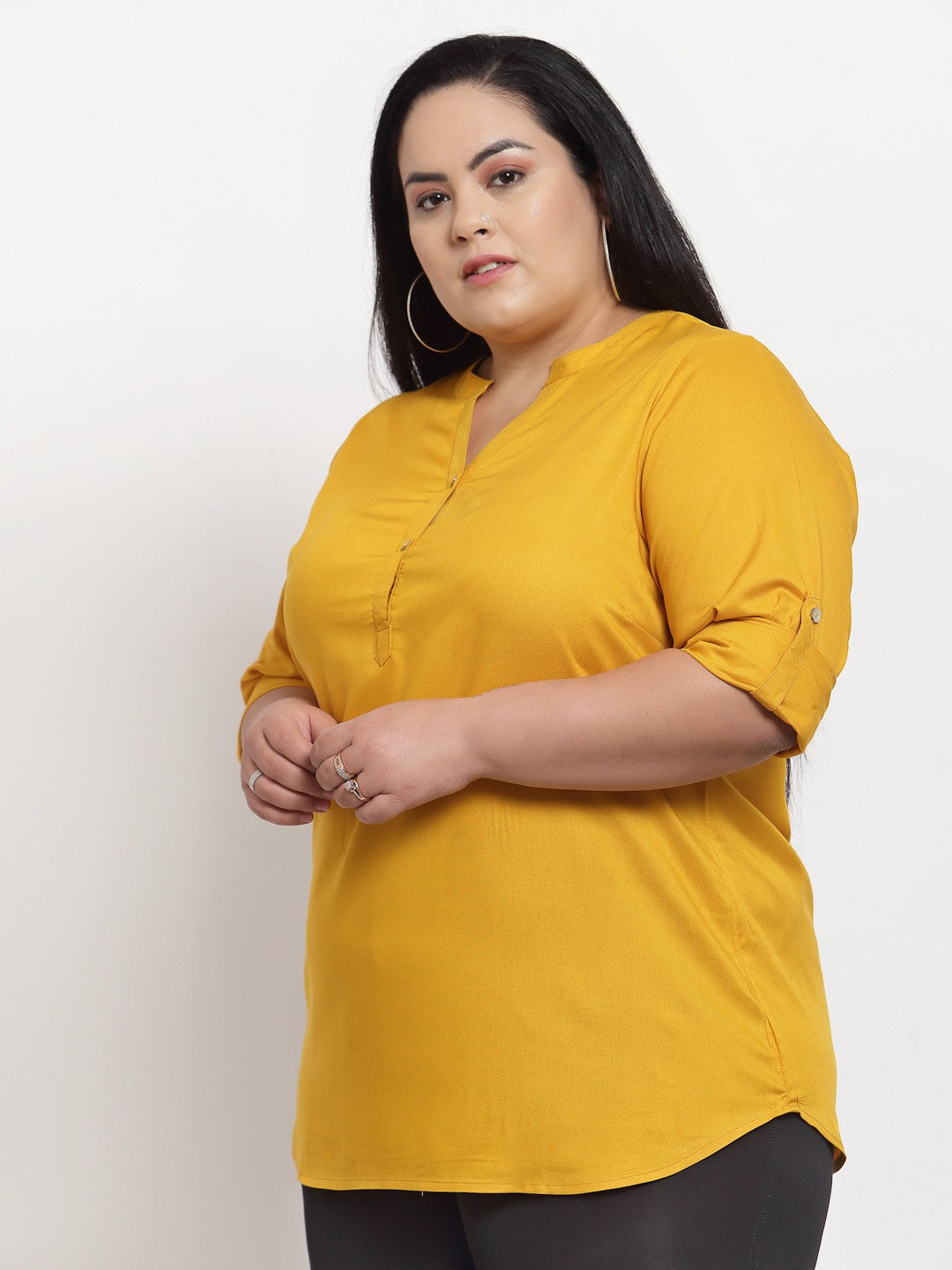 plusS Mustard Yellow Mandarin Collar Top