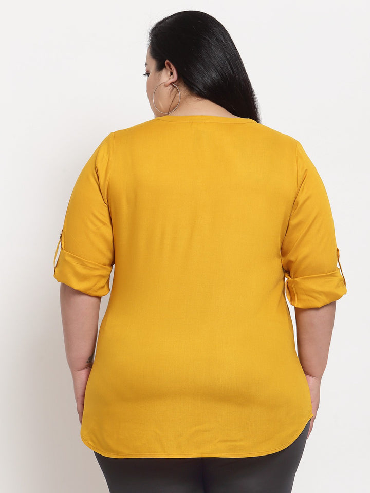 plusS Mustard Yellow Mandarin Collar Top