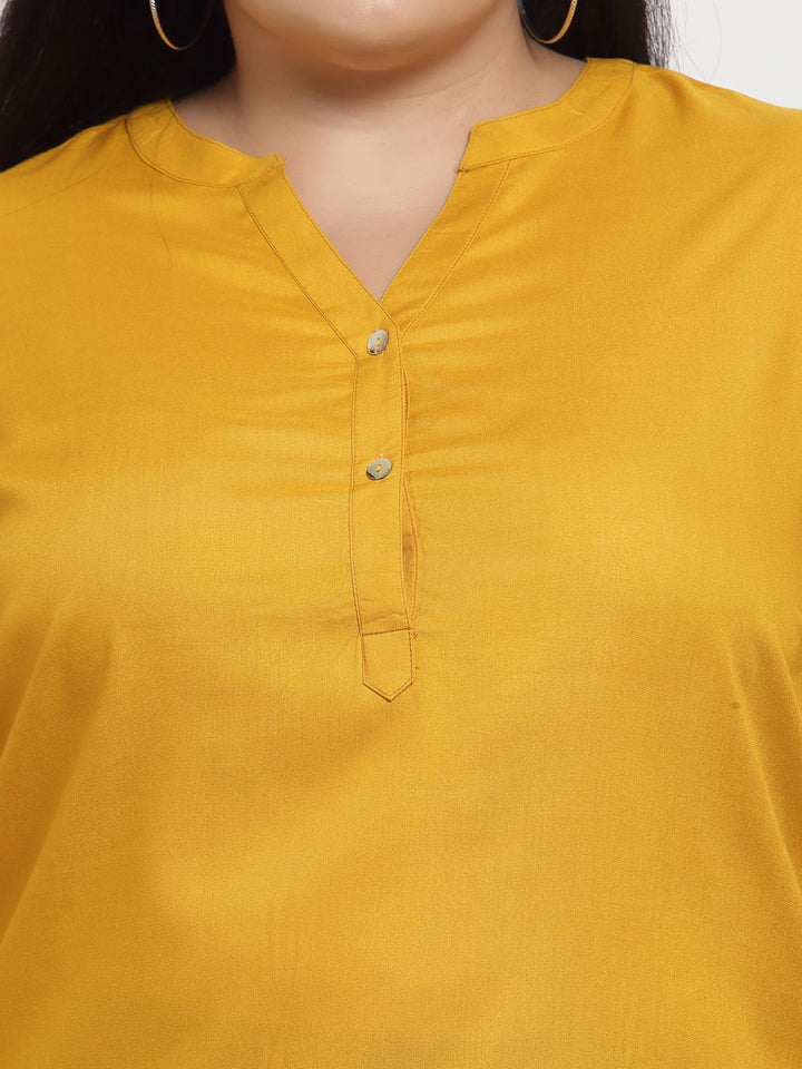 plusS Mustard Yellow Mandarin Collar Top