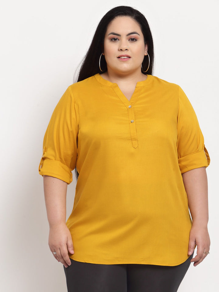 plusS Mustard Yellow Mandarin Collar Top