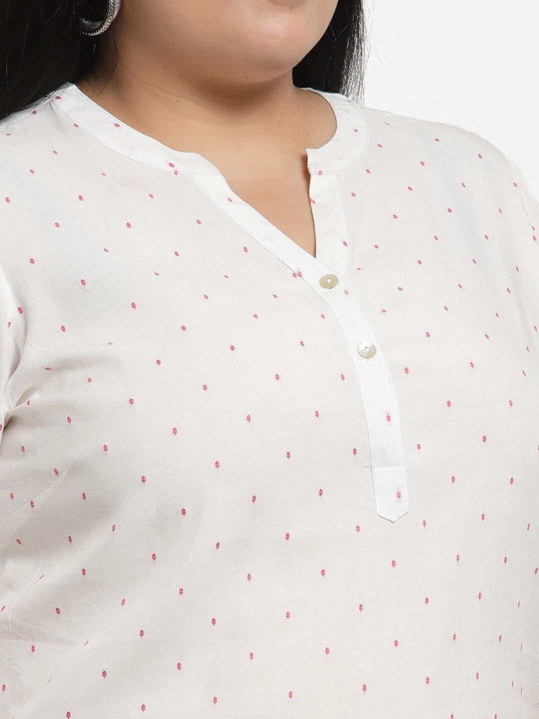 plusS White  Pink Polka Dots Print Top