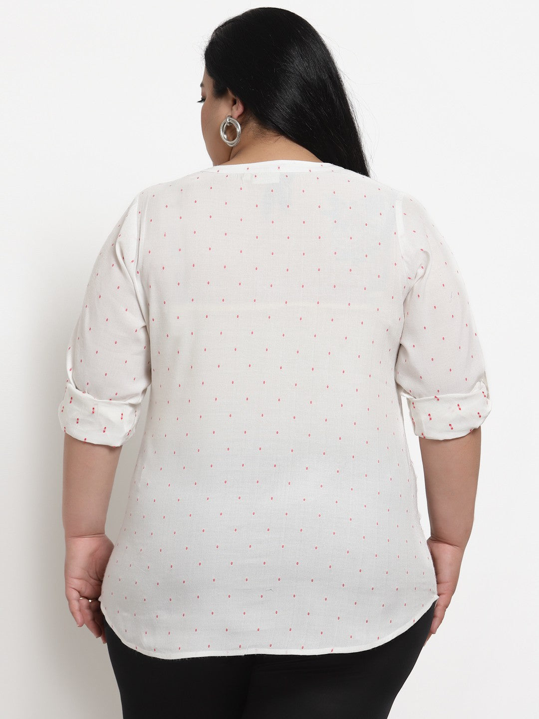 plusS White  Pink Polka Dots Print Top