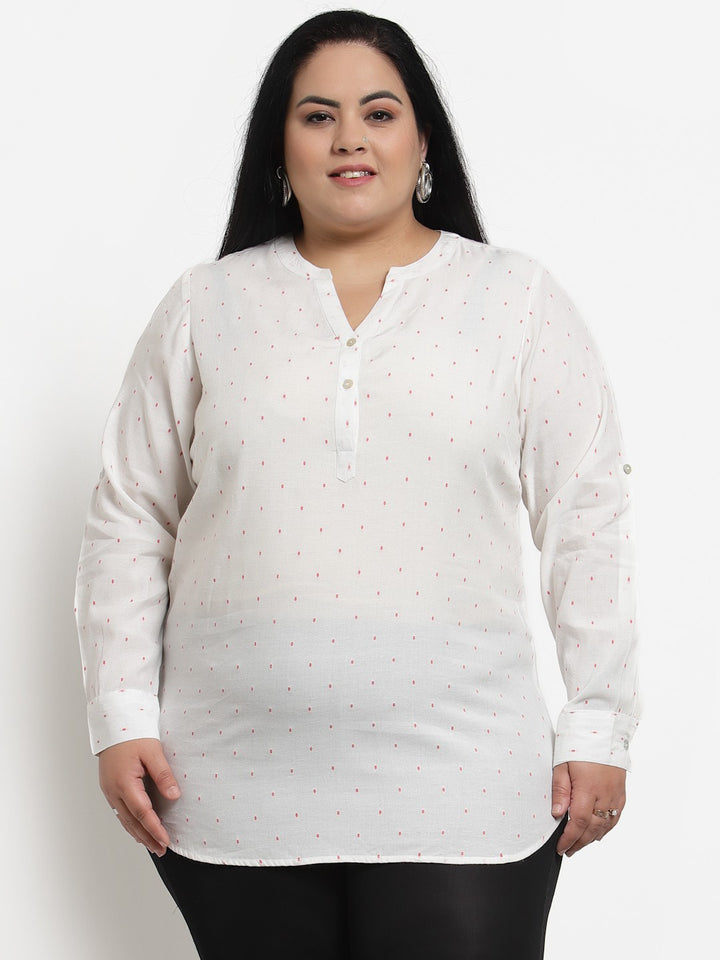 plusS White  Pink Polka Dots Print Top