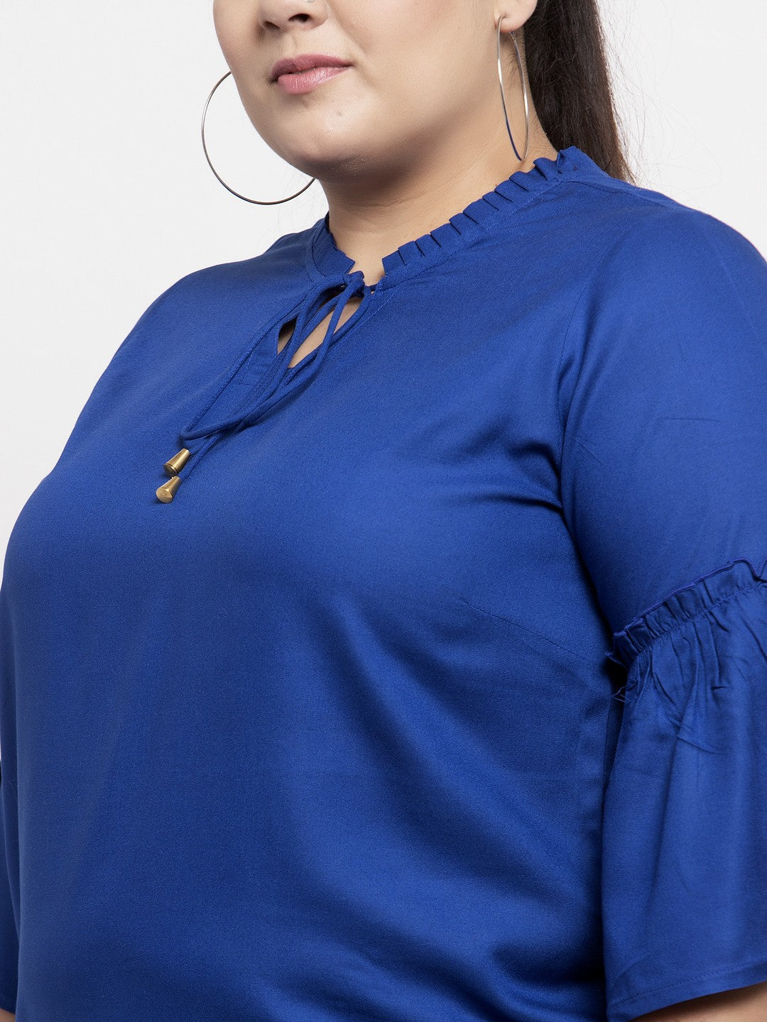 plusS Women Blue Solid Pure Cotton Top