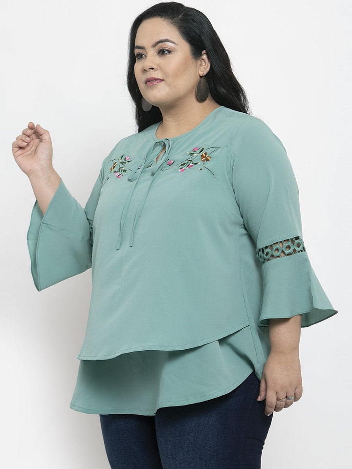 plusS Women Sea Green Self Design Top