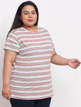 plusS Women Plus Size Grey Striped T-shirt