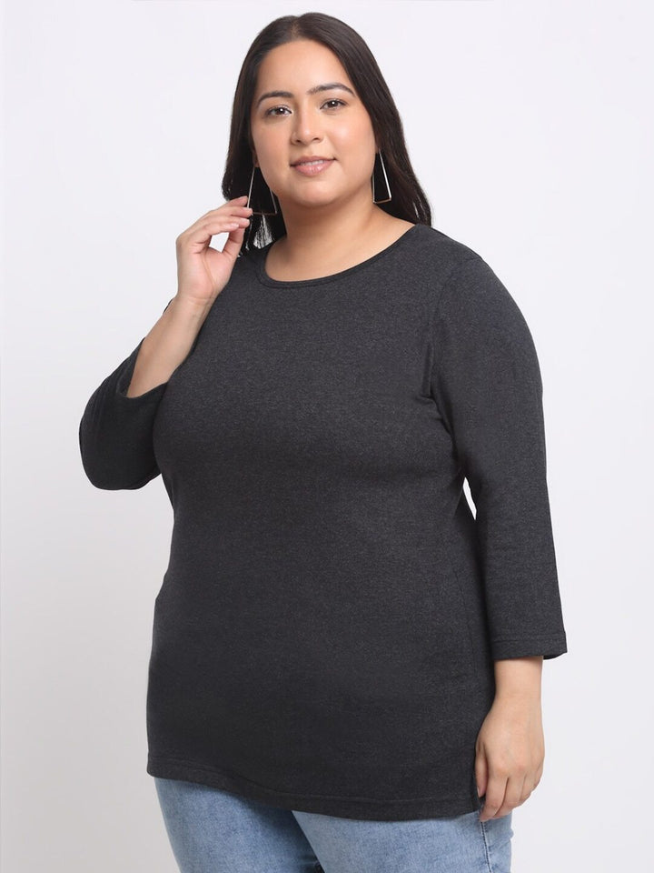 plusS Charcoal Plus Size Round Neck Cotton T-shirt