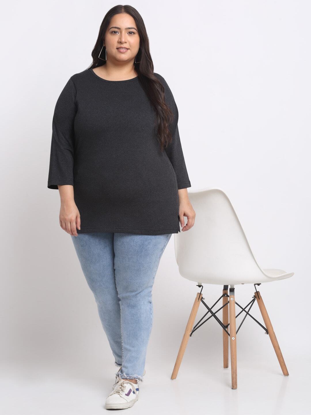 plusS Charcoal Plus Size Round Neck Cotton T-shirt